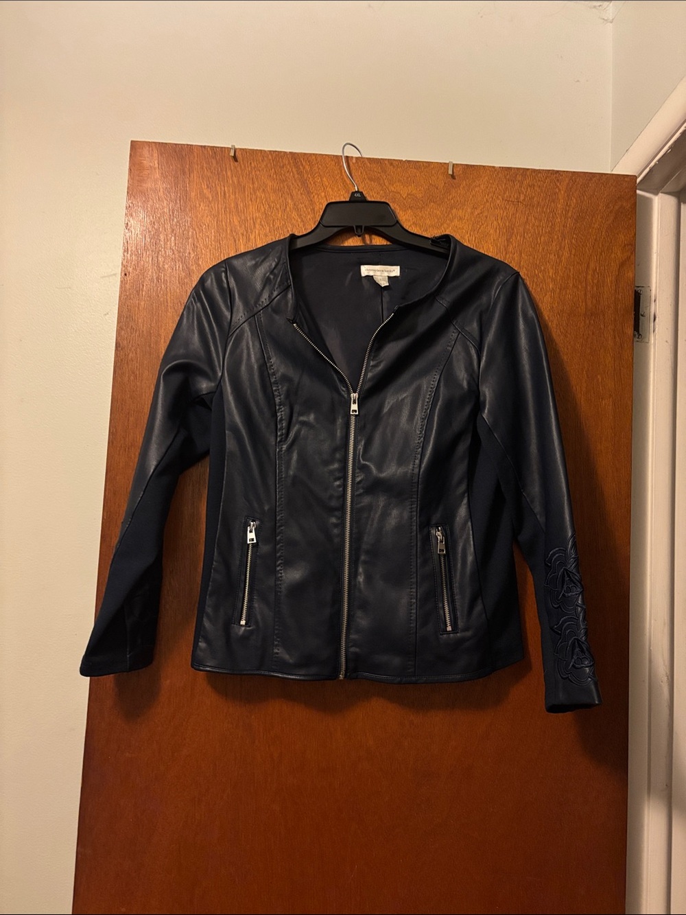 Christopher & Banks Navy Faux Leather Moto Jacket